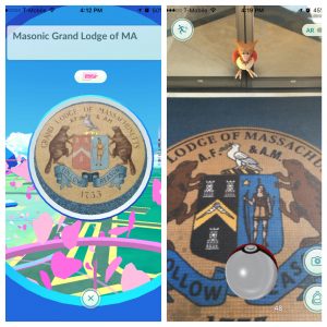 Pokémon Go at the Boston Masonic Building.